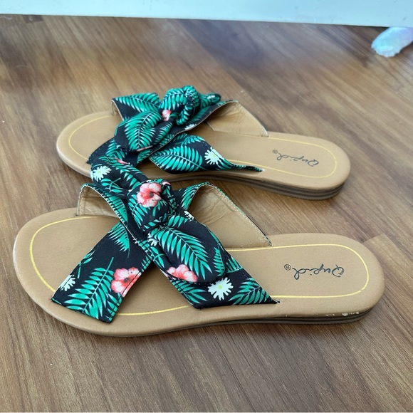 Tropical Floral Print Bow Slide Sandals - Picture 7 of 15
